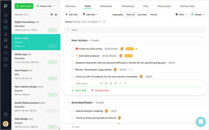 quick add tasks for GTD lists