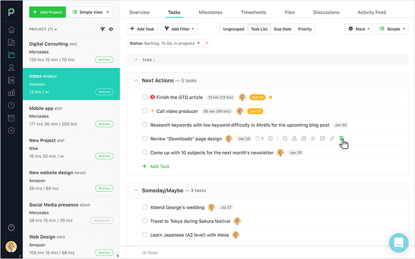 delete task from a GTD list