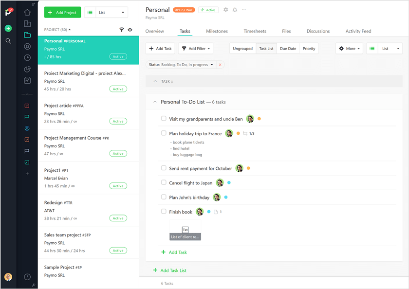 paymo personal to-do list