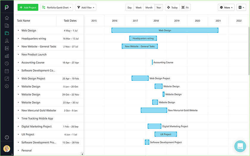 portfolio gantt chart responsibilities