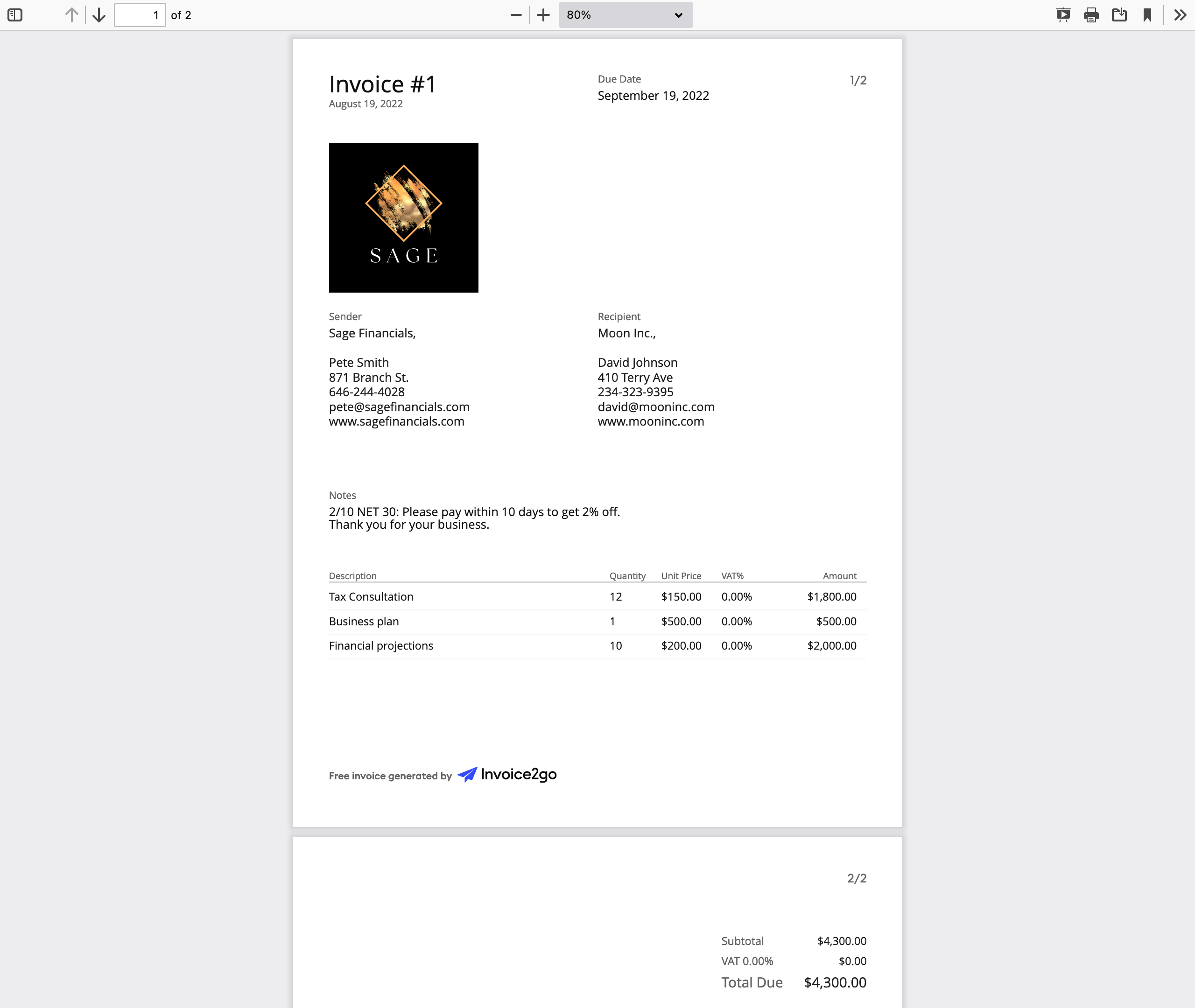 invoice2go pdf