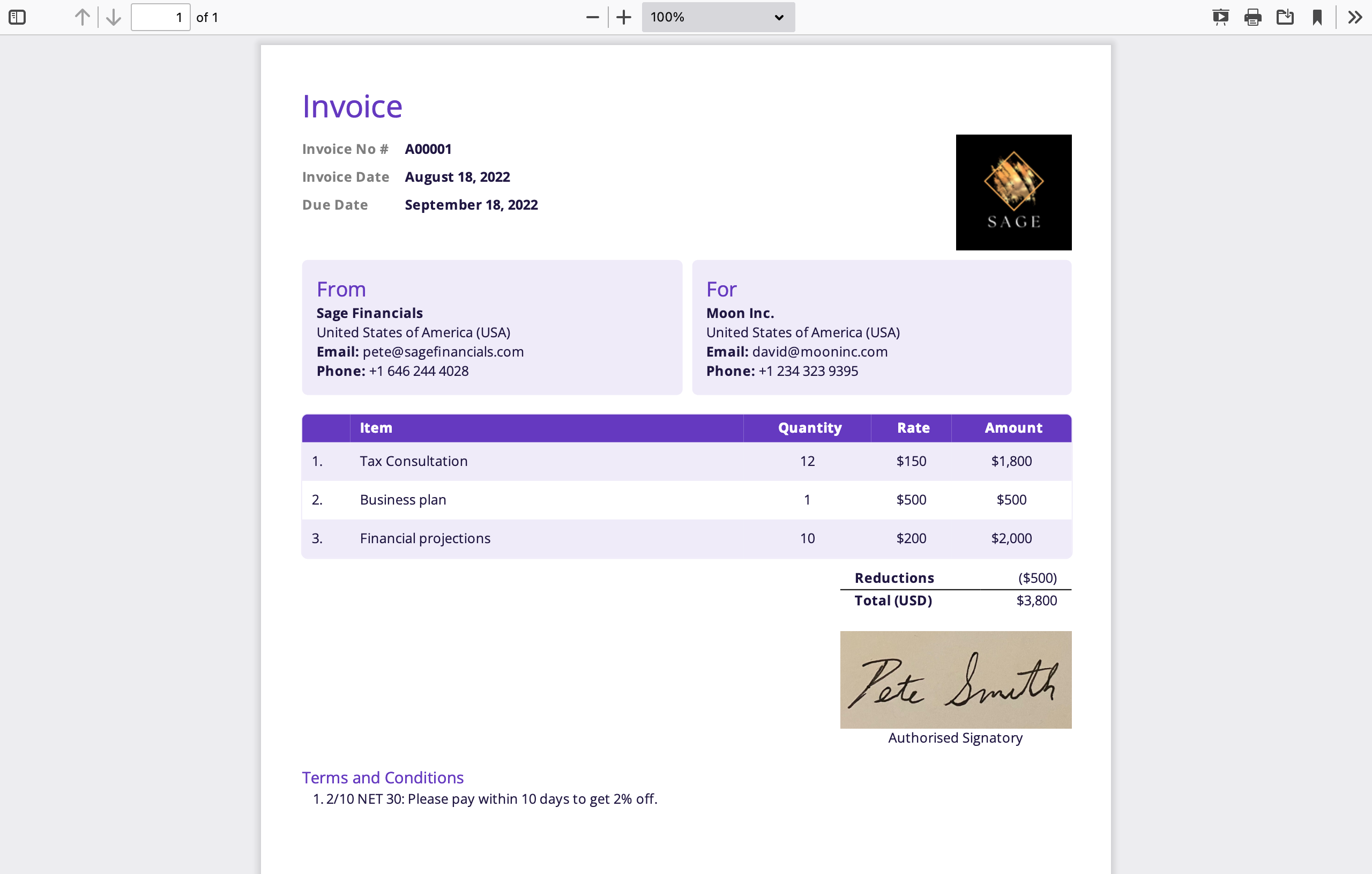 Refrens invoice pdf